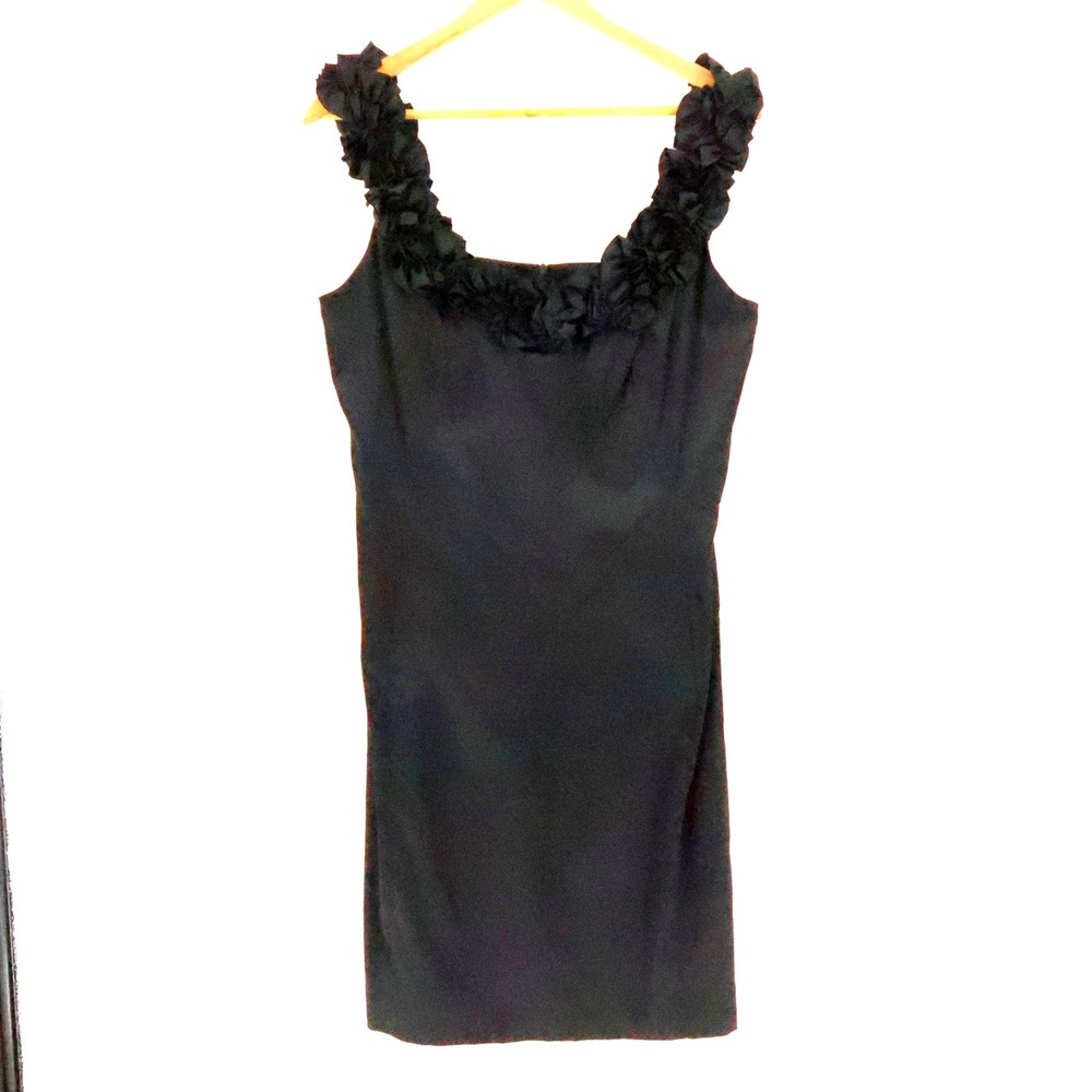 Roulette Floral Rosette Satin Cocktail Dress Size 10 Black LBD Wedding Guest Y2K